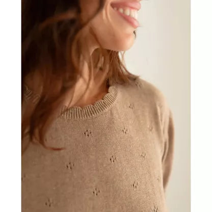 Pull Ajouré Manches Courtes Moka Coton Bio - Fait Main Cuenca | VETYMOD