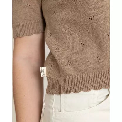 Pull Ajouré Manches Courtes Moka Coton Bio - Fait Main Cuenca | VETYMOD