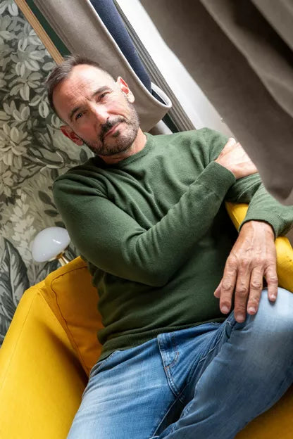 Pull Col Rond Homme Marcel Kaki Mérinos Cachemire - Fabriqué en France | VETYMOD